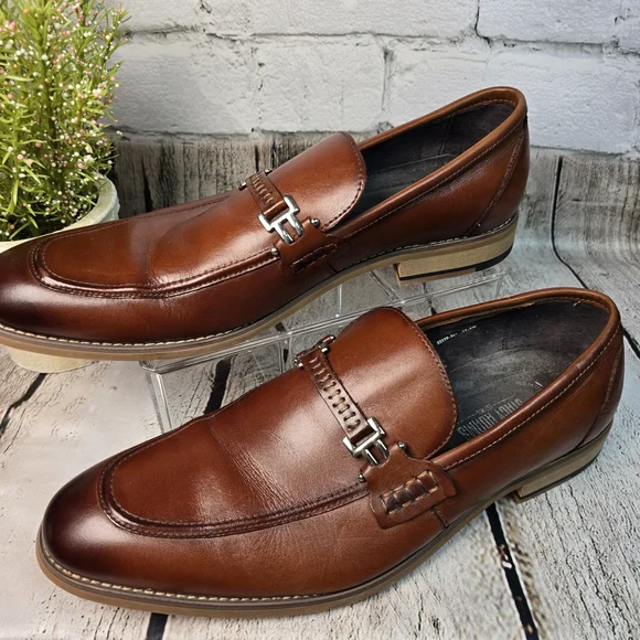 STACY ADAMS DUVAL COGNAC BROWN SOFT LEATHER MOE TOE PENNY LOAFERS MENS 10.5 EUC - Picture 4 of 12